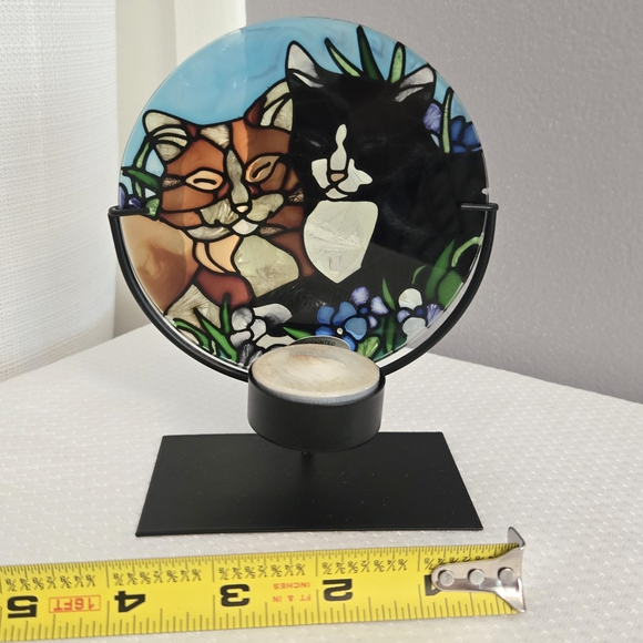 Cats Stained Glass Look Tea Light Holder Joan Baker Designs Pets Kitty Tiffany - Picture 6 of 7